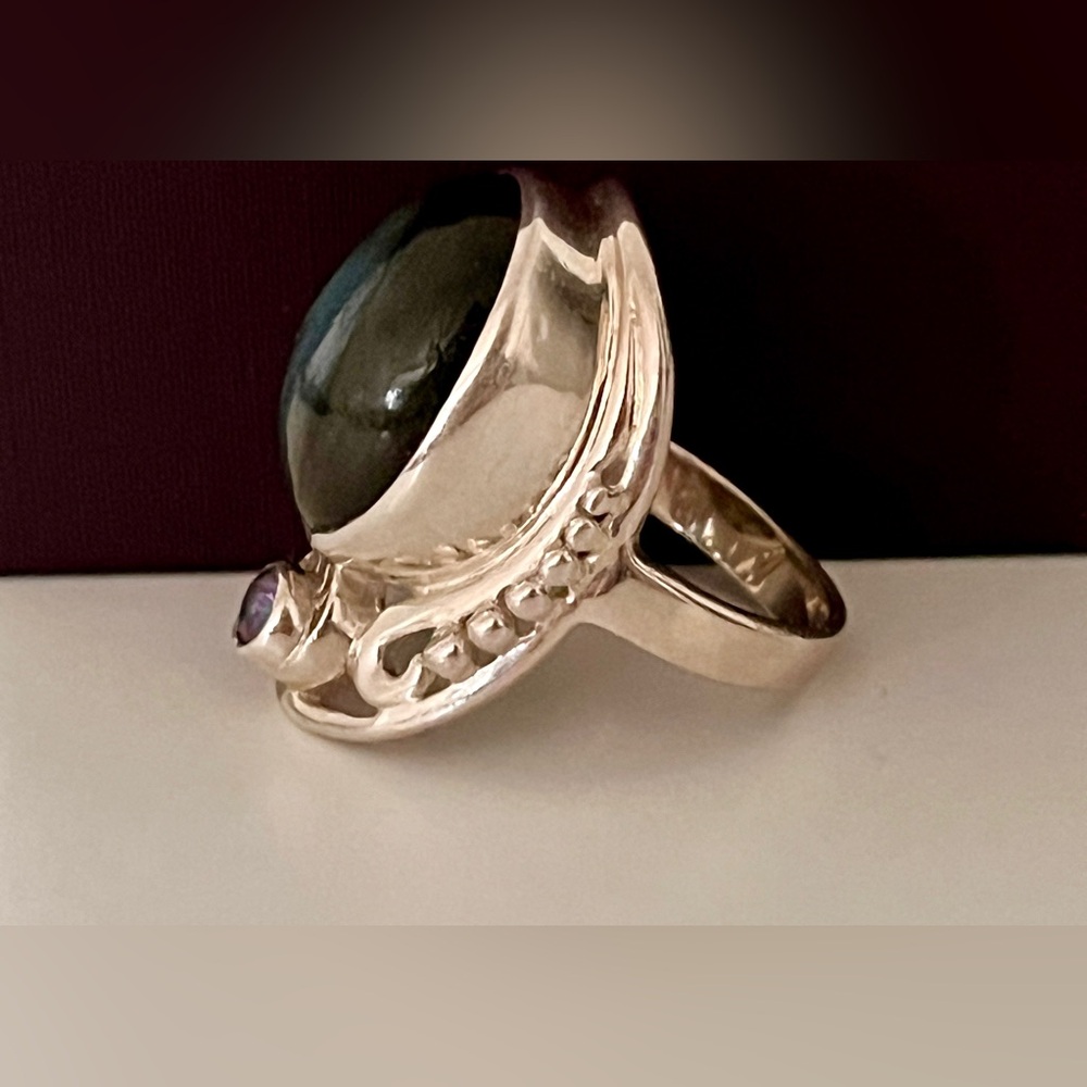 925 Sterling Silver Labradorite Statement Ring Si… - image 2